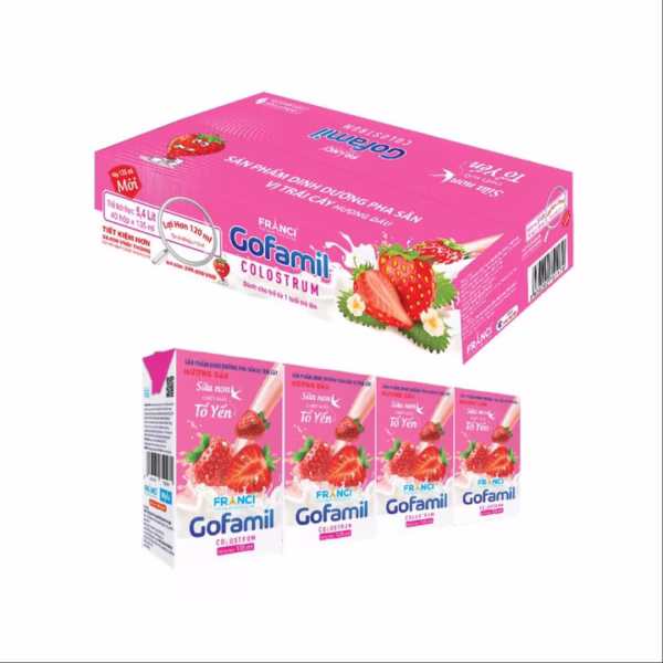 Gofamil Vị Dâu Sữa Dinh Dưỡng Pha Sẵn 135Ml (10 Lốc/Thùng 40 Hộp)