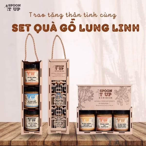 Set Quà 3 Hủ Bơ (1 Bơ Hạt Điều 210G+ 2 Bơ Đậu Phộng 210G)-Không Đường- Không Dầu- Spoon It Up