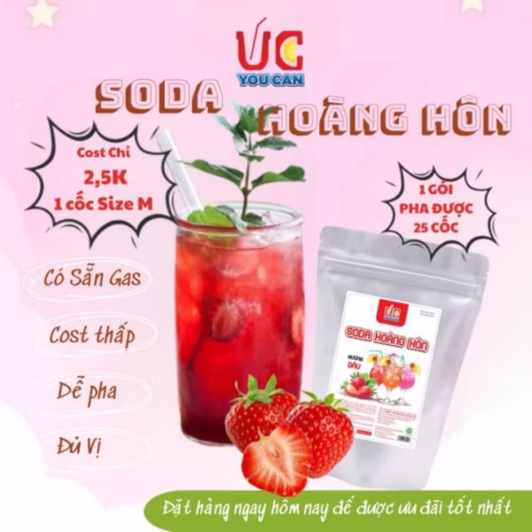 Soda Hoàng Hôn Dâu, Nước Uống Giải Khát Có Sẵn Gas, Không Cần Siro Và Nước Có Gas, Thơm Ngon, Dễ Pha Túi 500Gr Sdhhd - Lady'S Passion