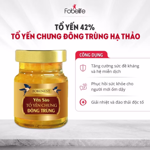 Yến Sào Fobenest Đông Trùng Hạ Thảo 42% Sợi Tổ Yến - Fobelife