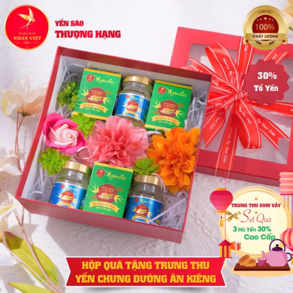 Hộp Quà Tặng Trung Thu 3 Hũ Yến Chưng Sẵn-Nhân Việt