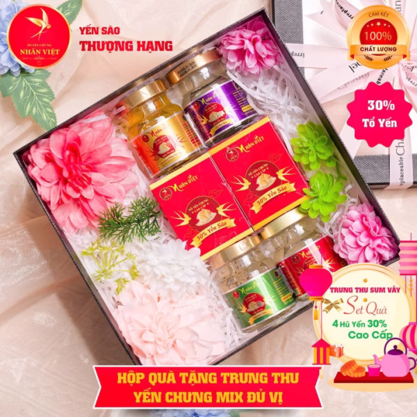 Hộp Quà Tặng Trung Thu 4 Hũ Yến Chưng Mix Đủ Vị-Nhân Việt