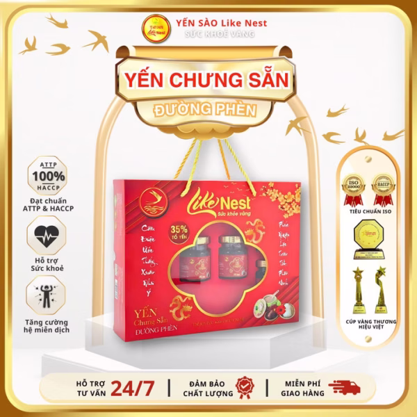 Giỏ Quà Tặng Cao Cấp 6 Hủ Yến Chưng Đường Phèn Like Nest 35% Tổ Yến - Like Beauty