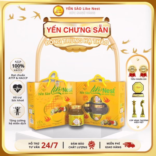 Giỏ Mini 6 Hủ Yến Chưng Đông Trùng Hạ Thảo Like Nest 32% Tổ Yến - Like Beauty