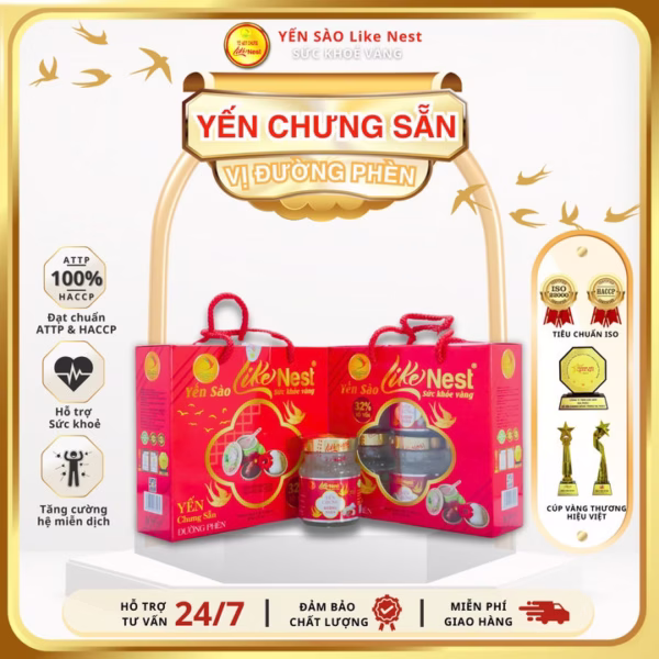 [Giỏ Mini 6 Hủ] Yến Chưng Đường Phèn Like Nest 32% Tổ Yến - Like Beauty