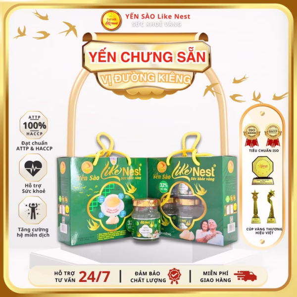 [Giỏ Quà 6 Hủ Tặng 1 Hủ Yến Lẻ] Yến Chưng Đường Kiêng 35% Yến Like Nest – Like Beauty