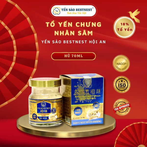 Yến Sào Bestnest Hội An - Hũ Yến Chưng Sẵn Nhân Sâm 18% - Hũ 70Ml