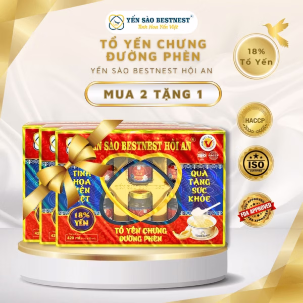[Mua 2 Tặng 1] Yến Sào Bestnest Hội An - Tổ Yến Chưng Sẵn Đường Phèn 18% - Hộp Quà 6 Hũ X 70Ml