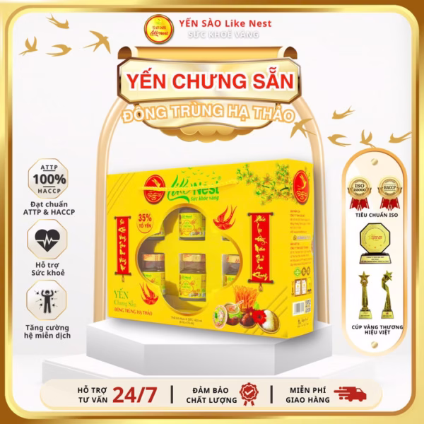 Giỏ Quà Tặng Cao Cấp 6 Hủ Yến Chưng Đông Trùng Hạ Thảo Like Nest 35% Tổ Yến - Like Beauty