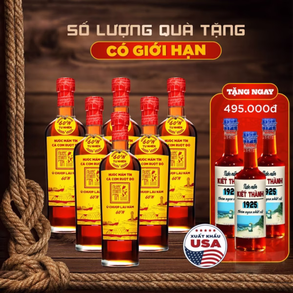 Thùng 6 Chai Nước Mắm Tĩn Cá Cơm Ruột Đỏ Độ Đạm 60N Chai Thủy Tinh 500Ml - Nước Mắm Tĩn