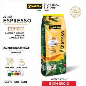 Cà Phê Hạt Espresso Napoly Coffee Robusta & Arabica Nguyên Chất Rang Mộc Thơm Nồng Cho Pha Máy, Pha Phin - Túi 500Gr