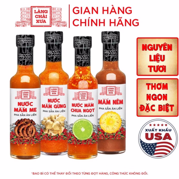 Combo 4 Chai Nước Chấm Pha Sẵn (Mắm Nêm, Nước Mắm Chua Ngọt, Nước Mắm Gừng, Nước Mắm Me) 300G - Làng Chài Xưa