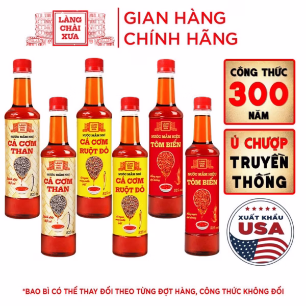 [Thùng 6 Chai - 3 Vị] Nước Mắm Nhỉ Cá Cơm Than, Tôm Biển, Cá Cơm Ruột Đỏ 525Ml/Chai Nhựa Cao Cấp - Làng Chài Xưa