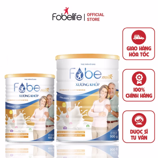 Sữa Bột Fobemilk Xương Khớp, Bổ Sung Collagen Giúp Xương Chắc Khỏe Dẻo Dai 900G - Fobelife