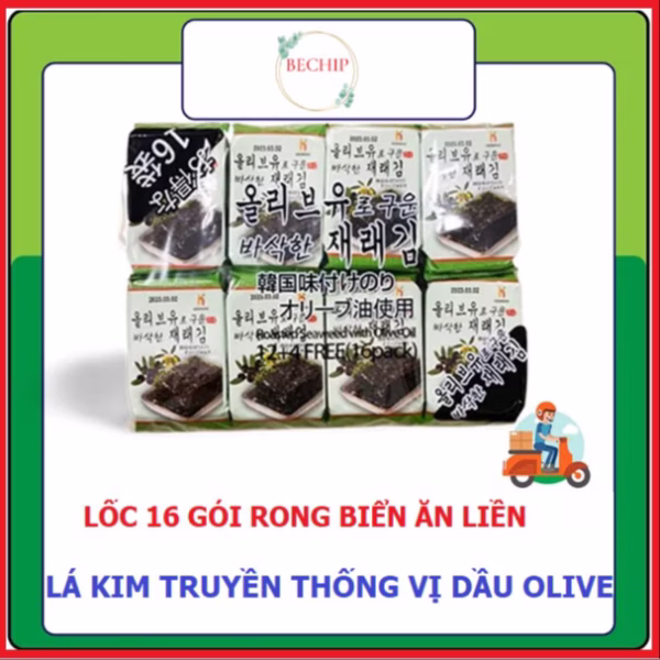 Lốc 16 Gói Rong Biển Ăn Liền Lá Kim Truyền Thống Vị Dầu Olive Ctb240 - Bechip