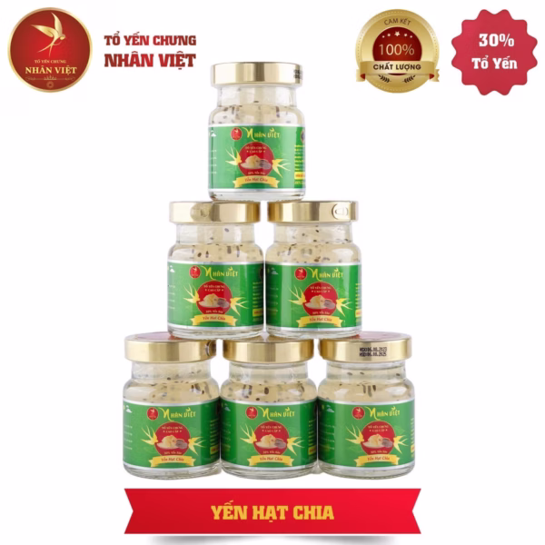 [10 Hũ Tặng 1 Hũ] Yến Sào 30% Yến Chưng Hạt Chia Nhân Việt Nguyên Chất Hũ 70Ml Mua 10 Hũ Tặng 1 Hũ - Nhân Việt