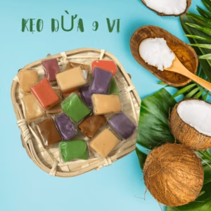 Kẹo Dừa 9 Vị Đặc Sản Bến Tre, Ít Ngọt, Béo Cốt Dừa Tự Nhiên 500G - Winnie House