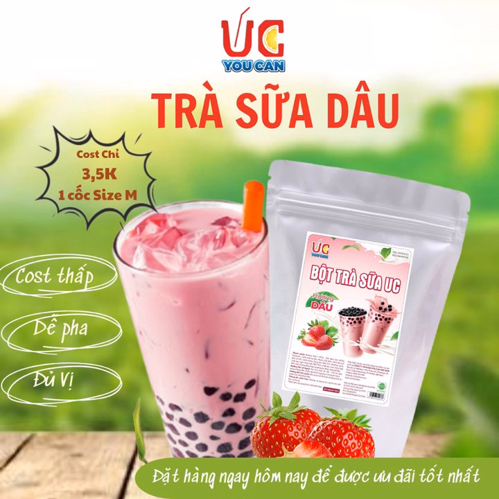 Bột Trà Sữa Dâu Hòa Tan, Đậm Vị, Thơm Ngon, Nước Uống Giải Khát, Dễ Pha Túi 500Gr - Lady'S Passion