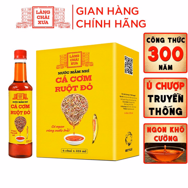 Nước Mắm Nhỉ Cá Cơm Ruột Đỏ 525Ml - Làng Chài Xưa
