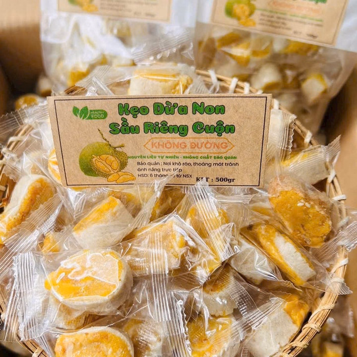 Kẹo Dừa Non Sầu Riêng Cuộn Độc Đáo Thơm Ngon Chuẩn Vị 500G - Winnie House