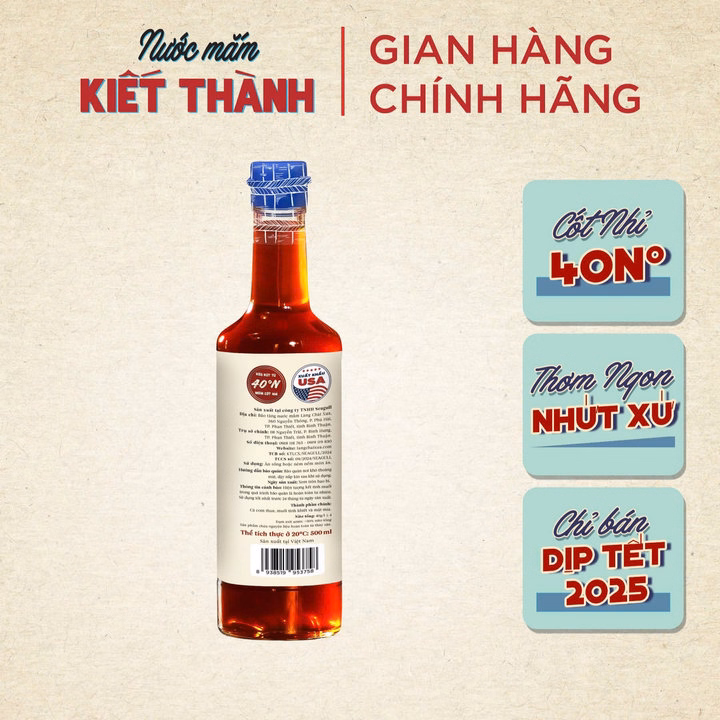 01 Chai Nước Mắm Kiết Thành Thơm Ngon Nhứt Xứ 500Ml Cốt Nhỉ 40 Độ Đam Nguyên Chất - Nước Mắm Tĩn - Ảnh 4