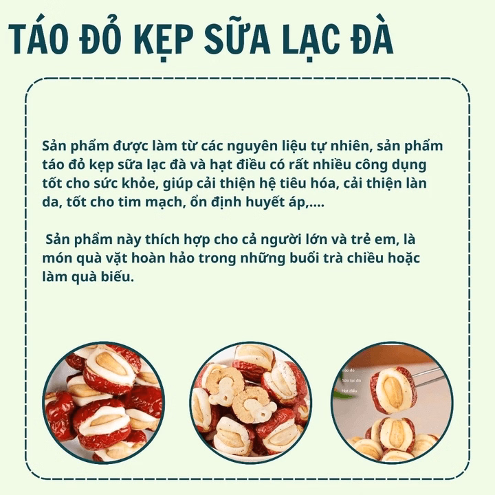 Táo Đỏ Tân Cương Kẹp Sữa Lạc Đà Hạt Điều Thơm Ngon Bổ Dưỡng Hàng Loại 1 Tốt Cho Sức Khỏe Ctb823 - Bechip - Ảnh 4