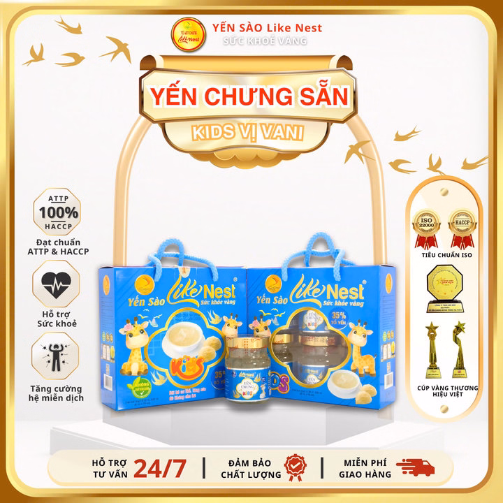 Yến Chưng Sẵn Kids Vị Vani Like Nest 35% ( Giỏ Mini Tiết Kiệm 6 Hũ )
