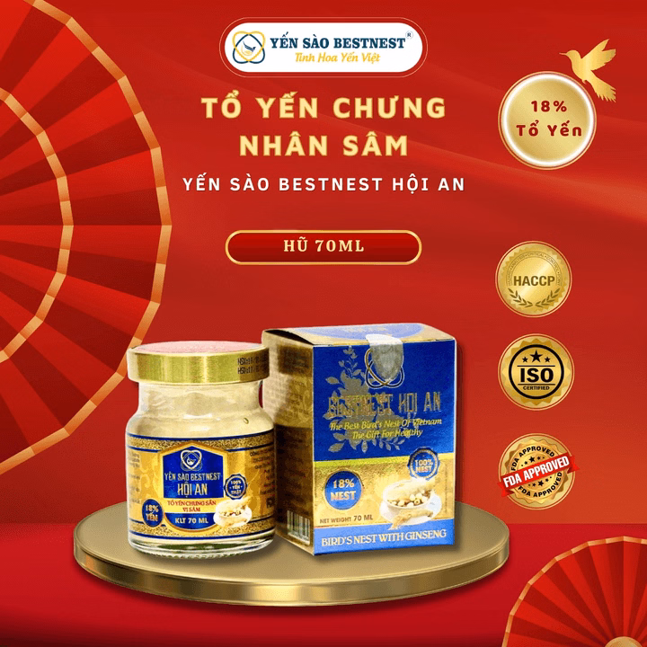 Yến Sào Bestnest Hội An - Hũ Yến Chưng Sẵn Nhân Sâm 18% - Hũ 70Ml