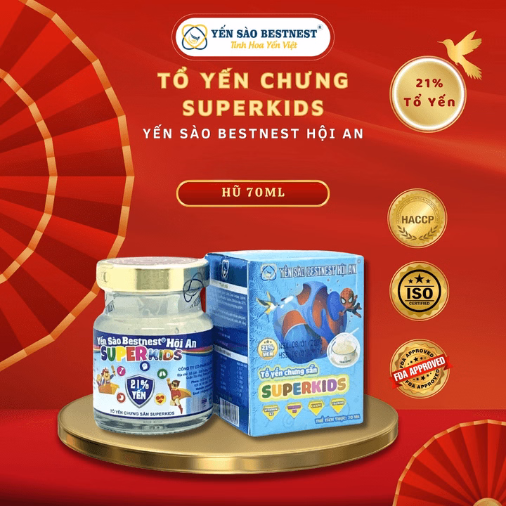 Yến Sào Bestnest Hội An - Hũ Yến Chưng Sẵn Superkids 21% - Hũ 70Ml