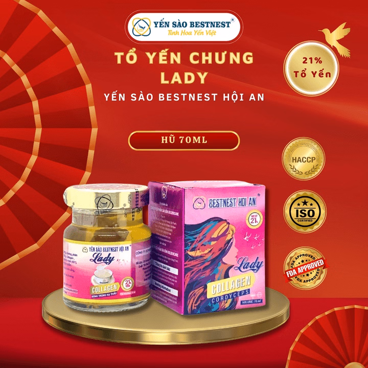 Yến Sào Bestnest Hội An - Hũ Yến Chưng Sẵn Lady 21% - Hũ 70Ml