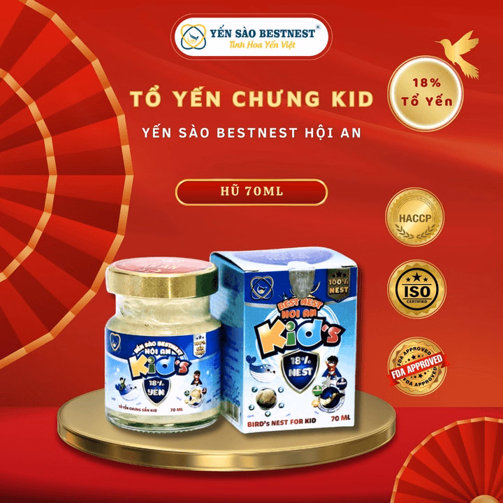 Yến Sào Bestnest Hội An - Hũ Yến Chưng Sẵn Kid'S 18% - Hũ 70Ml