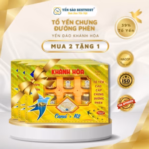 [Mua 2 Tặng 1] Yến Đảo Khánh Hòa - Tổ Yến Chưng Sẵn Đường Phèn 39% - Hộp Quà 6 Hũ X 70Ml