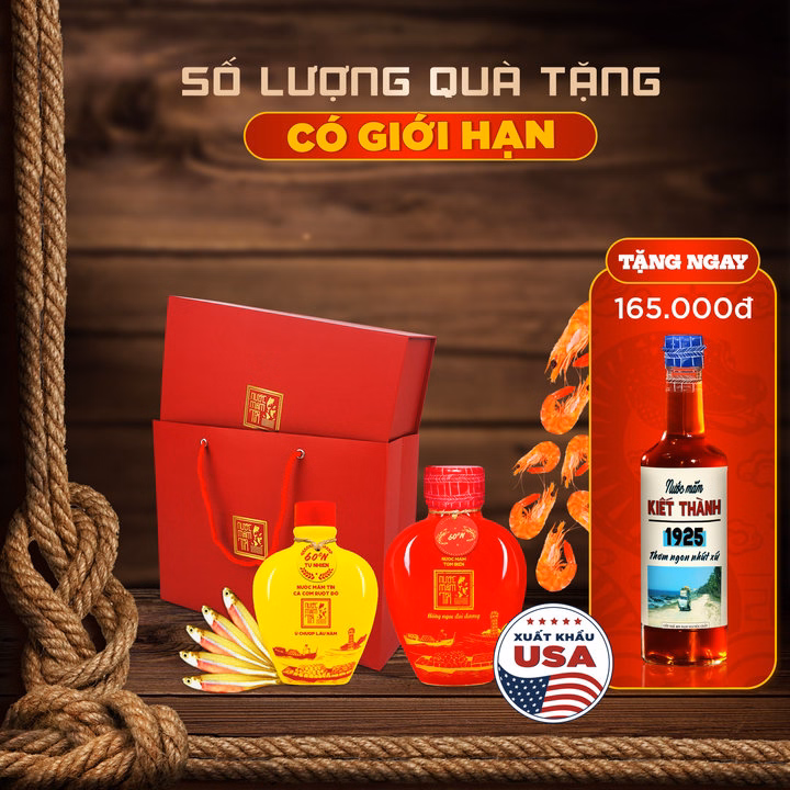 Hộp Quà Đậm Đà Tình Thân Gồm 01 Nước Mắm Tĩn Tôm Biển 60N 500Ml Và 01 Nước Mắm Tĩn Cá Cơm Ruột Đỏ 250 Ml - Nước Mắm Tĩn