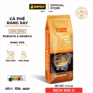 Cà Phê Rang Xay Napoly Coffee Robusta & Arabica Nguyên Chất, Rang Mộc, Đắng Dịu, Thơm Nồng Dành Cho Pha Phin - Túi 500G