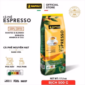 Cà Phê Hạt Espresso Napoly Coffee Robusta & Arabica Nguyên Chất Rang Mộc Thơm Nồng Cho Pha Máy, Pha Phin - Túi 500Gr