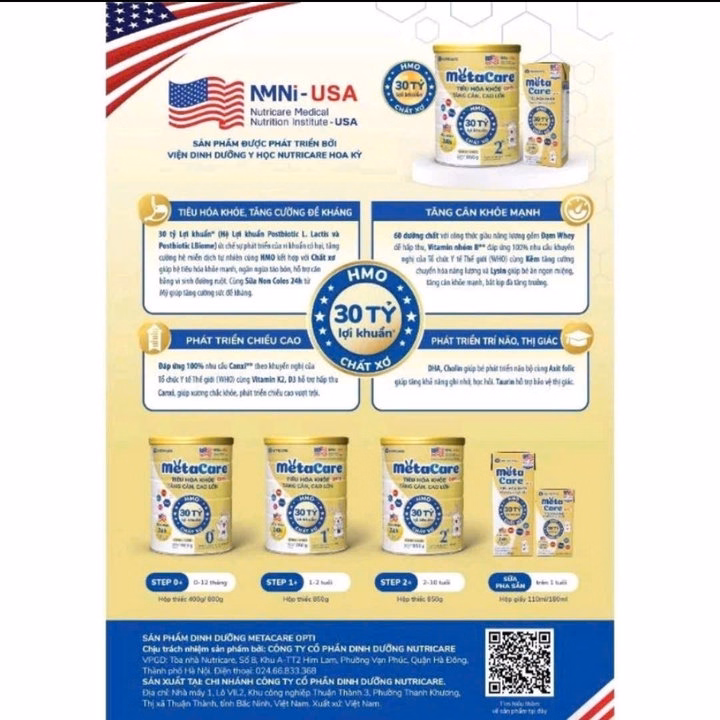 Sữa Metacare Gold Opti0+,1+,2+ Tăng Cường Tiêu Hóa,Tăng Hấp Thu,Phát Triển Chiều Cao - Nutricare - Ảnh 2