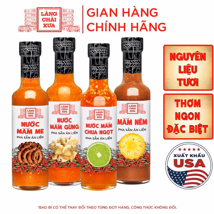 Combo 4 Chai Nước Chấm Pha Sẵn (Mắm Nêm, Nước Mắm Chua Ngọt, Nước Mắm Gừng, Nước Mắm Me) 300G - Làng Chài Xưa