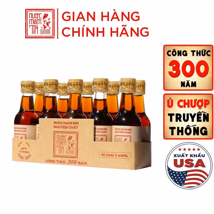 Lốc 10 Chai Nước Mắm Tĩn Nhãn Đỏ Cá Cơm Than Mini 40N 60Ml - Nước Mắm Tĩn