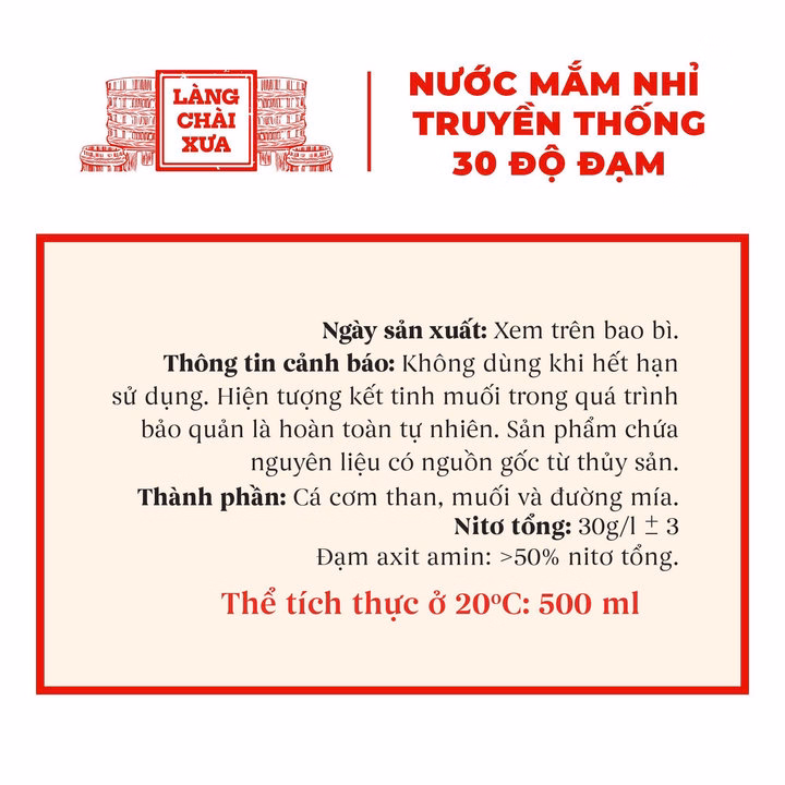 Nước Mắm Nhỉ Truyền Thống Nhãn Đỏ 30 Độ Đạm 500Ml - Làng Chài Xưa - Ảnh 2