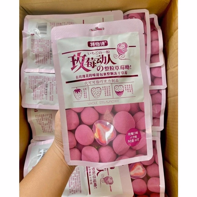 Socola Bọc Dâu Tây Sấy Lạnh Gói 60Gram Vị Sô Cô La Truyền Thống / Sữa / Trà Xanh/Hoa Hồng - Minh Ngọc - Ảnh 7