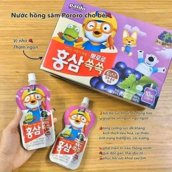 Hộp Nước Trái Câu Hồng Sâm Trẻ Em Paldo Pororo 10 Gói/Hộp - Paldo Pororo - Ảnh 7