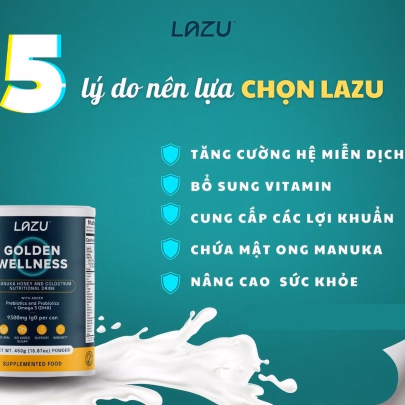 01 Lon Sữa Non Lazu Golden Wellness (Igg 20%), Sữa Tách Béo & Mật Ong Manuka - Lazu - Ảnh 3