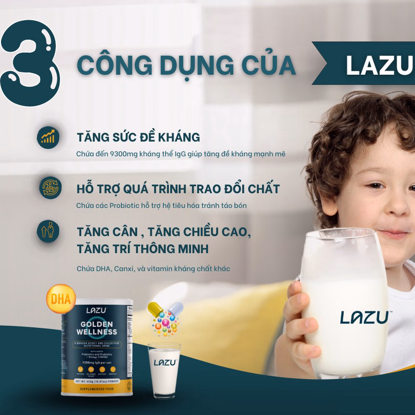 01 Lon Sữa Non Lazu Golden Wellness (Igg 20%), Sữa Tách Béo & Mật Ong Manuka - Lazu - Ảnh 5
