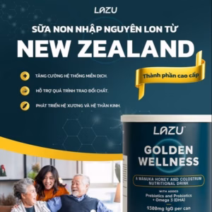 01 Lon Sữa Non Lazu Golden Wellness (Igg 20%), Sữa Tách Béo & Mật Ong Manuka - Lazu